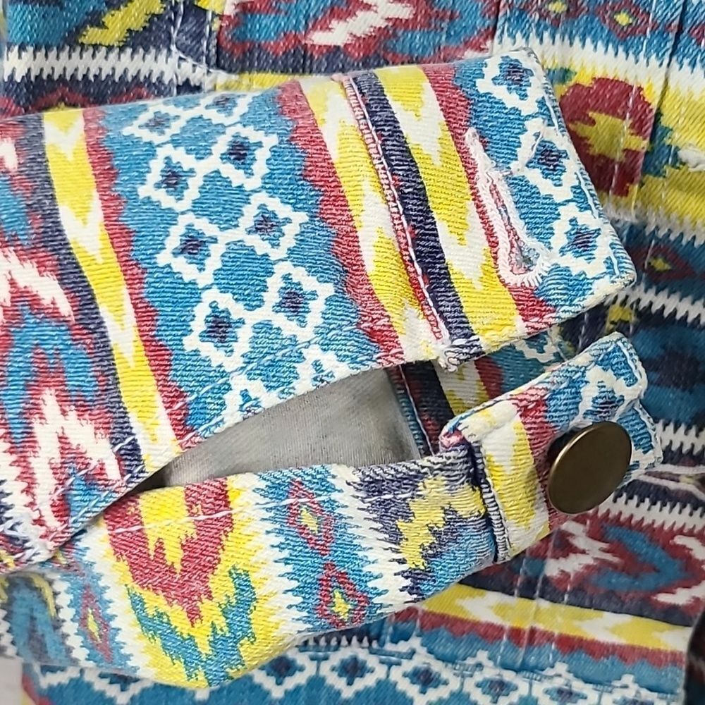 Tinseltown Denim Couture Aztec Tribal Cropped Jean Jacket Western Stretch Boho - Picture 4 of 10